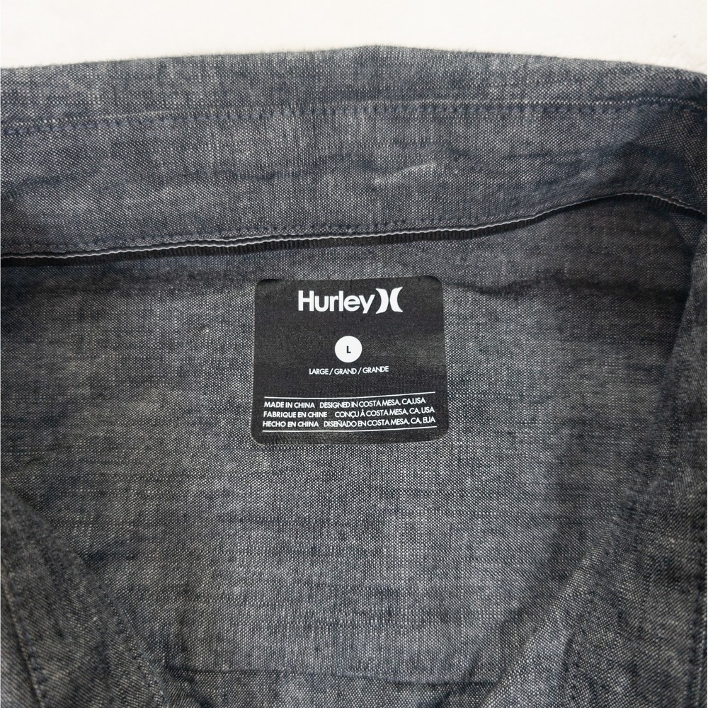 Hurley Chambray Shirt Men L Gray Long Sleeve Classic Minimalist Granola Capsule - Picture 2 of 12